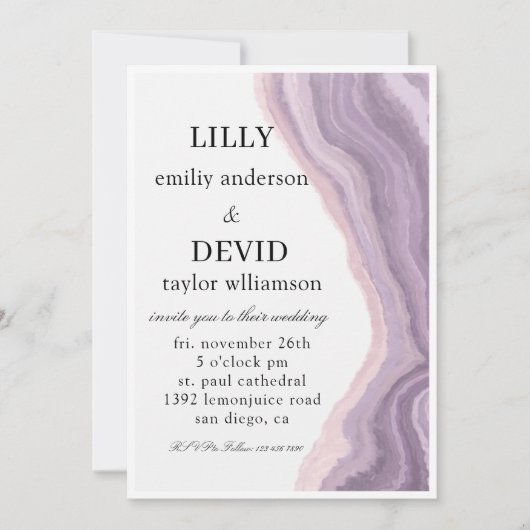 Amethyst Lila Marmor Minimal  Einladung (Vorderseite)