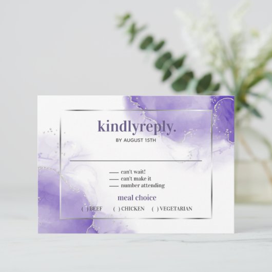 Amethyst Lila Minimalistisch Silver UAWG RSVP Karte (Stehend Vorderseite)