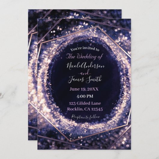Amethyst Lila Moderne Abstrakte Glam Wedding Einladung (Vorne/Hinten)