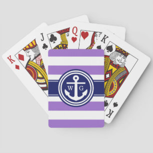 Amethyst Lila Navy Preppy Streifen Anker Monogramm Spielkarten