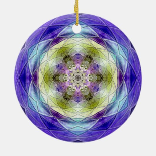 Amethyst Lila Olive Blue Blumen star Keramik Ornament (Hinten)