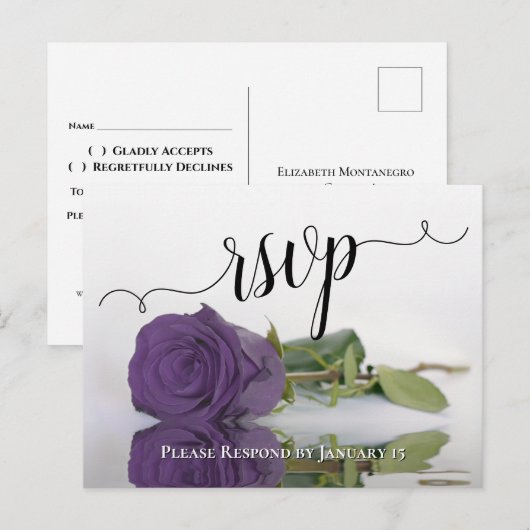 Amethyst Lila Reflection Rose Chic Wedding RSVP Postkarte (Vorne/Hinten)