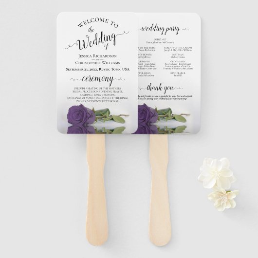 Amethyst Lila Rose Elegantes Hochzeitsprogramm Fächer (Vorne und Hinten)