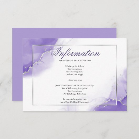 Amethyst Lila Script Silver Information Einladung (Vorne/Hinten)