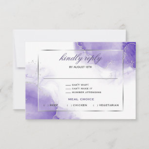 Amethyst Lila Script Silver RSVP Card Karte