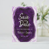 Amethyst Lila & Silver Geode Agate Marble Moderne Save The Date (Stehend Vorderseite)