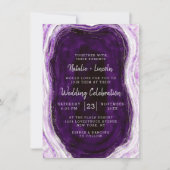 Amethyst Lila & Silver Geode Agate Slice Wedding Einladung (Vorderseite)