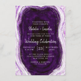 Amethyst Lila & Silver Geode Agate Slice Wedding Einladung