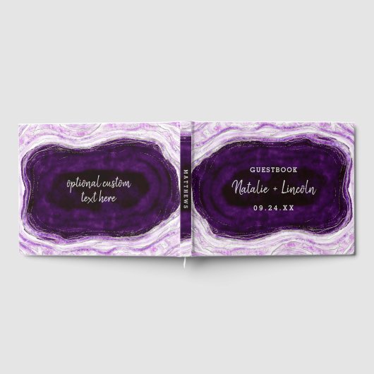 Amethyst Lila & Silver Geode Agate Slice Wedding Gästebuch (Voll)