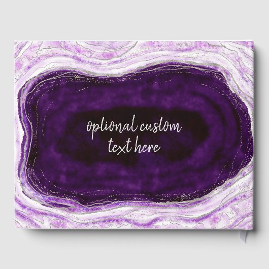 Amethyst Lila & Silver Geode Agate Slice Wedding Gästebuch (Rückseite)