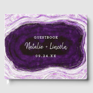 Amethyst Lila & Silver Geode Agate Slice Wedding Gästebuch