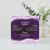 Amethyst Lila & Silver Geode Agate Square Dinner Menükarte (Stehend Vorderseite)