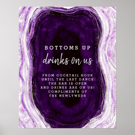 Amethyst Lila & Silver Geode Open Bar Table Sign Poster (Vorne)
