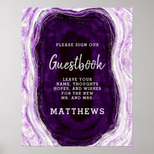 Amethyst Lila & Silver Geode Rock Guestbook Sign Poster