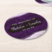 Amethyst Lila & Silver Geode Slice Monogramm Runder Pappuntersetzer (Angewinkelt)