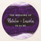 Amethyst Lila & Silver Geode Slice Monogramm Runder Pappuntersetzer (Vorderseite)