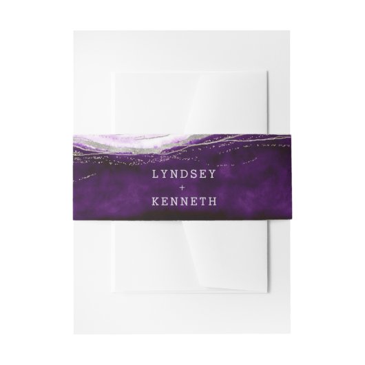Amethyst Lila & Silver Geode Wedding Monogram Einladungsbanderole (Vorderseite Beispiel)