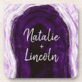 Amethyst Lila & Silver Geode Wedding Monogram Getränkeuntersetzer (Vorderseite)