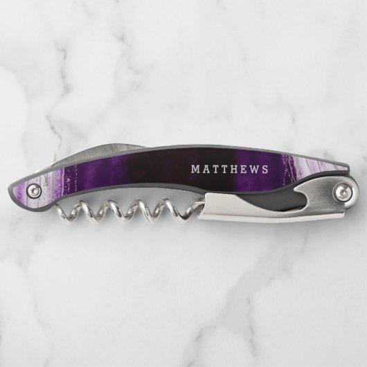 Amethyst Lila & Silver Geode Wedding Monogram Kellnermesser (Rückseite)