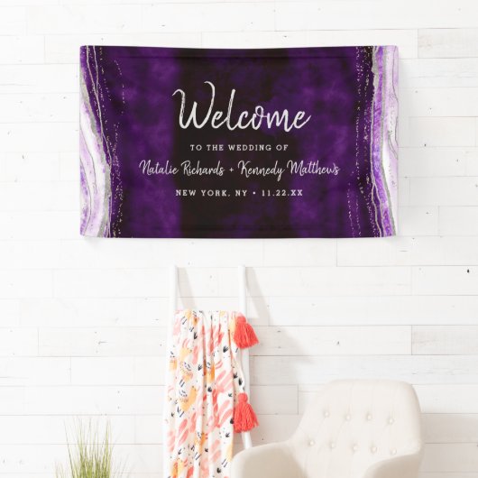Amethyst Lila & Silver Geode Wedding Willkommen Banner (Insitu)