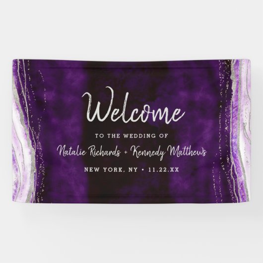Amethyst Lila & Silver Geode Wedding Willkommen Banner (Horizontal)