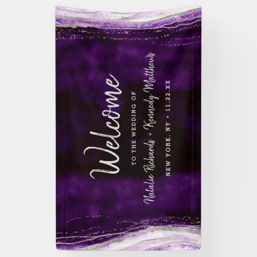 Amethyst Lila & Silver Geode Wedding Willkommen Banner (Vertikal)