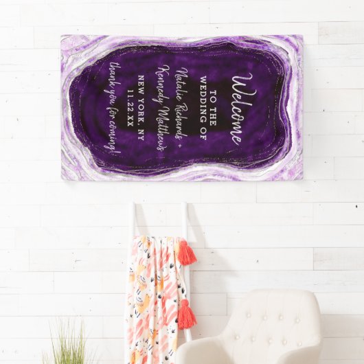 Amethyst Lila & Silver Geode Wedding Willkommen Banner (Insitu)
