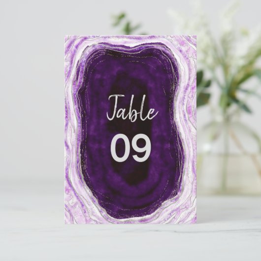 Amethyst Lila & Silver Wedding Tischnummern (Stehend Vorderseite)
