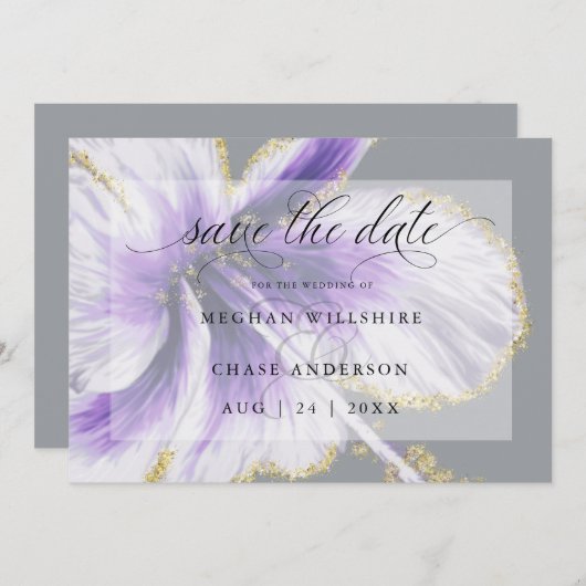 Amethyst Lila tropische Blume Wasserfarbe Save The Date (Vorne/Hinten)
