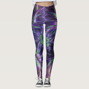 Amethyst Lila und Aqua Feathers Abstrakt Leggings