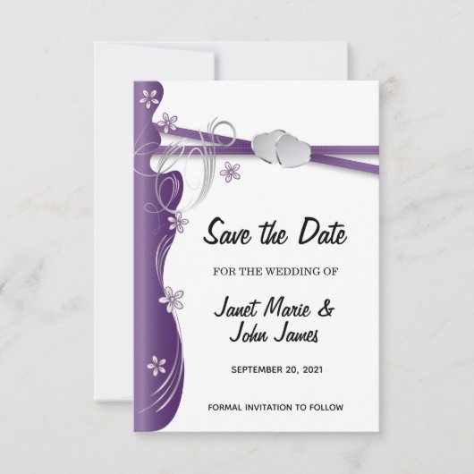 Amethyst Lila und Silber Save The Date (Vorderseite)