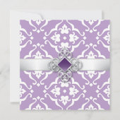 Amethyst-Lilien-Damask-Blumenhochzeit Einladung (Vorderseite)