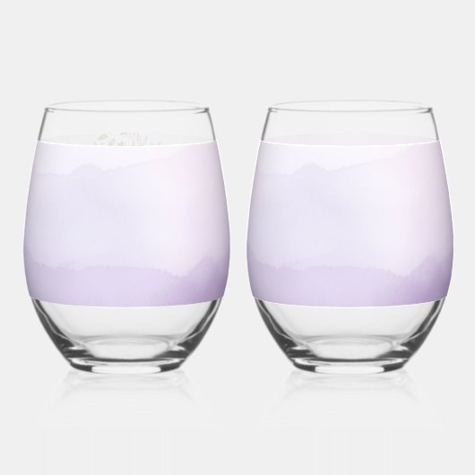 Amethyst Lilies über Lila Wasserfarbenhochzeit Weinglas Ohne Stiel (Rückseite)
