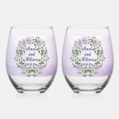 Amethyst Lilies über Lila Wasserfarbenhochzeit Weinglas Ohne Stiel (Vorderseite)