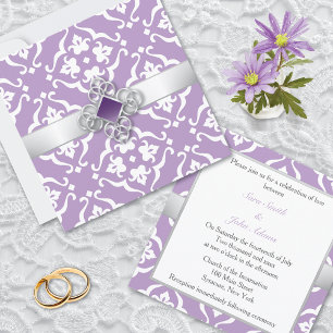 Amethyst Lily Damask Floral Wedding Einladung
