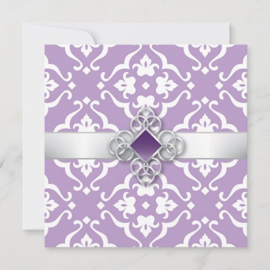 Amethyst Lily Damask Floral Wedding Einladung (Vorderseite)