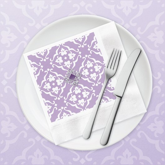 Amethyst Lily Damask Wedding Paper Napkin Serviette
