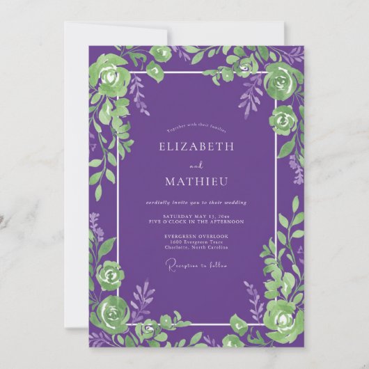 Amethyst-Limette-Reben-Hochzeit Einladung (Vorderseite)