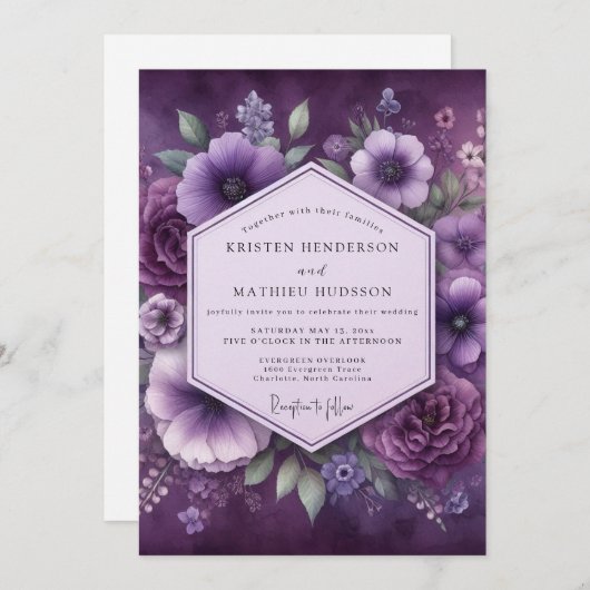 Amethyst Luminous Bloom Wedding Einladung (Vorne/Hinten)