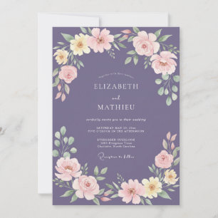 Amethyst-Malerische Blumengeburt Hochzeit Einladung