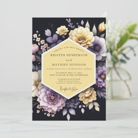 Amethyst Marigold Bloom Wedding Einladung (Stehend Vorderseite)