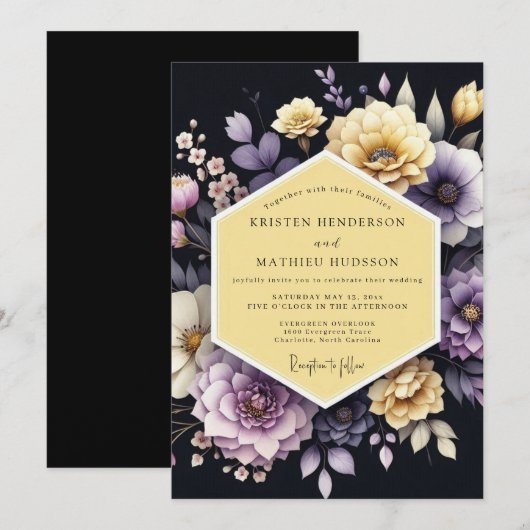 Amethyst Marigold Bloom Wedding Einladung (Vorne/Hinten)