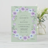 Amethyst-Mint-Krankz-Wedding Einladung (Stehend Vorderseite)