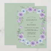 Amethyst-Mint-Krankz-Wedding Einladung (Vorne/Hinten)