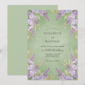 Amethyst-Mint-Wisteria-Hochzeit Einladung (Vorne/Hinten)
