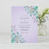 Amethyst-Minz-Blatt-Hochzeit Einladung (Stehend Vorderseite)