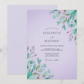 Amethyst-Minz-Blatt-Hochzeit Einladung (Vorne/Hinten)
