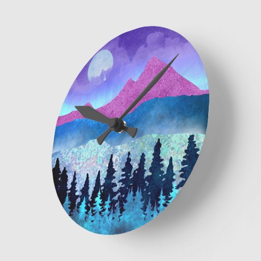 Amethyst Mist Mountains Runde Wanduhr (Winkel)