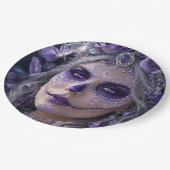 Amethyst Moon Calavera – Purple Day of the Dead Pappteller (Schrägansicht)