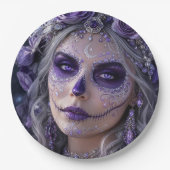 Amethyst Moon Calavera – Purple Day of the Dead Pappteller (Vorderseite)